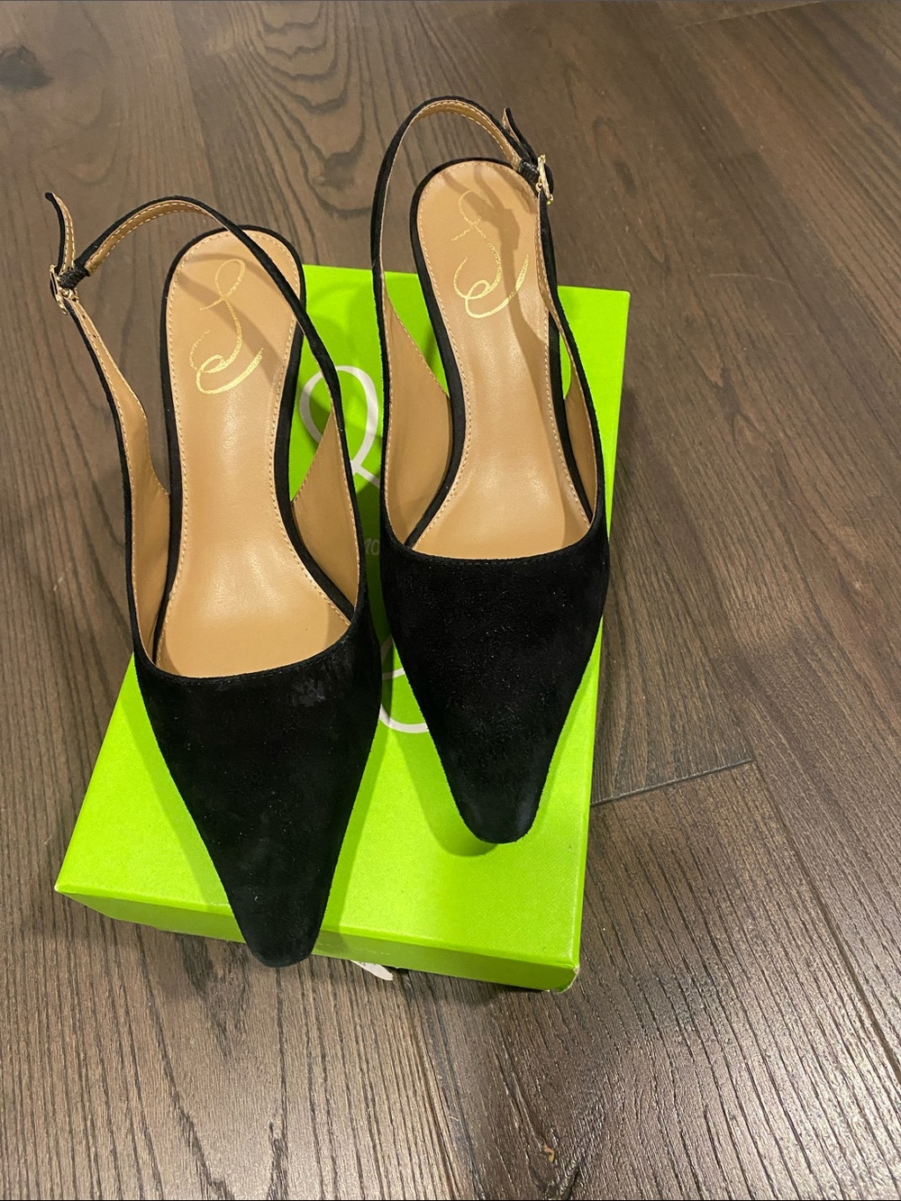 Sam Edelman Black Suede Pointed Toe Slingback Mules